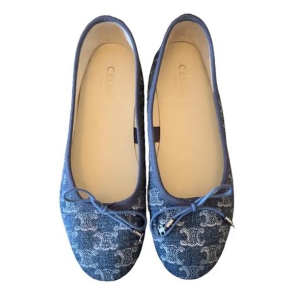 Celine Triomphe Denim Ballet Flat Women's Size 37.5 - Picture 1 of 9